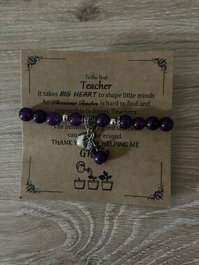 Purple Beaded Teacher Charm Bracelet